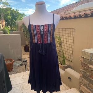 Embroidered Tie Mini Dress Size Medium